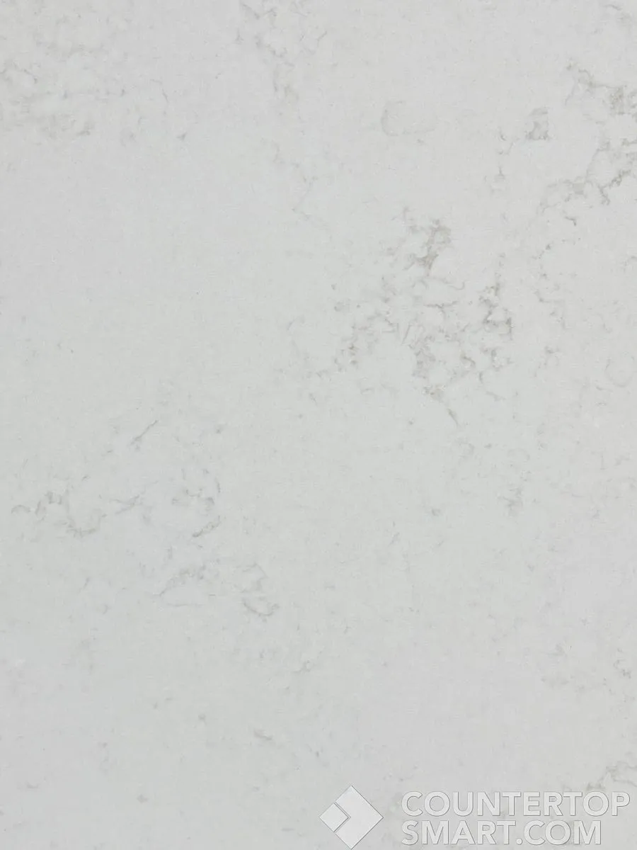 Closeup image of Q Quartz Carrara Delphi Quartz countertop slab