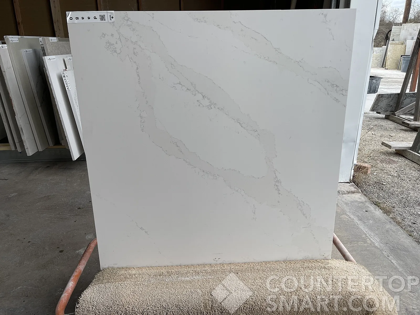 Full image of Silestone Eternal Calacatta Gold White Quartz countertop slab