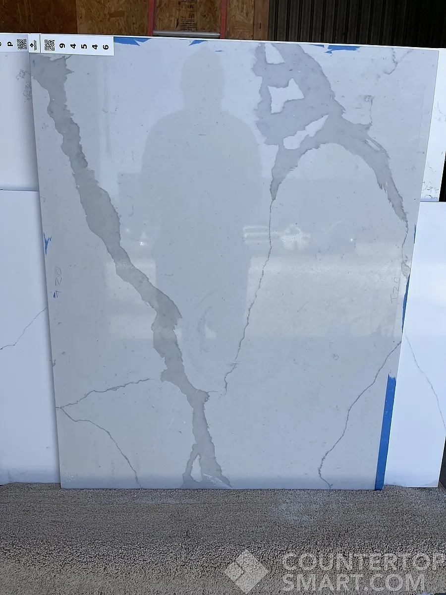 Full image of Silestone Bianco Calacatta White Quartz countertop slab