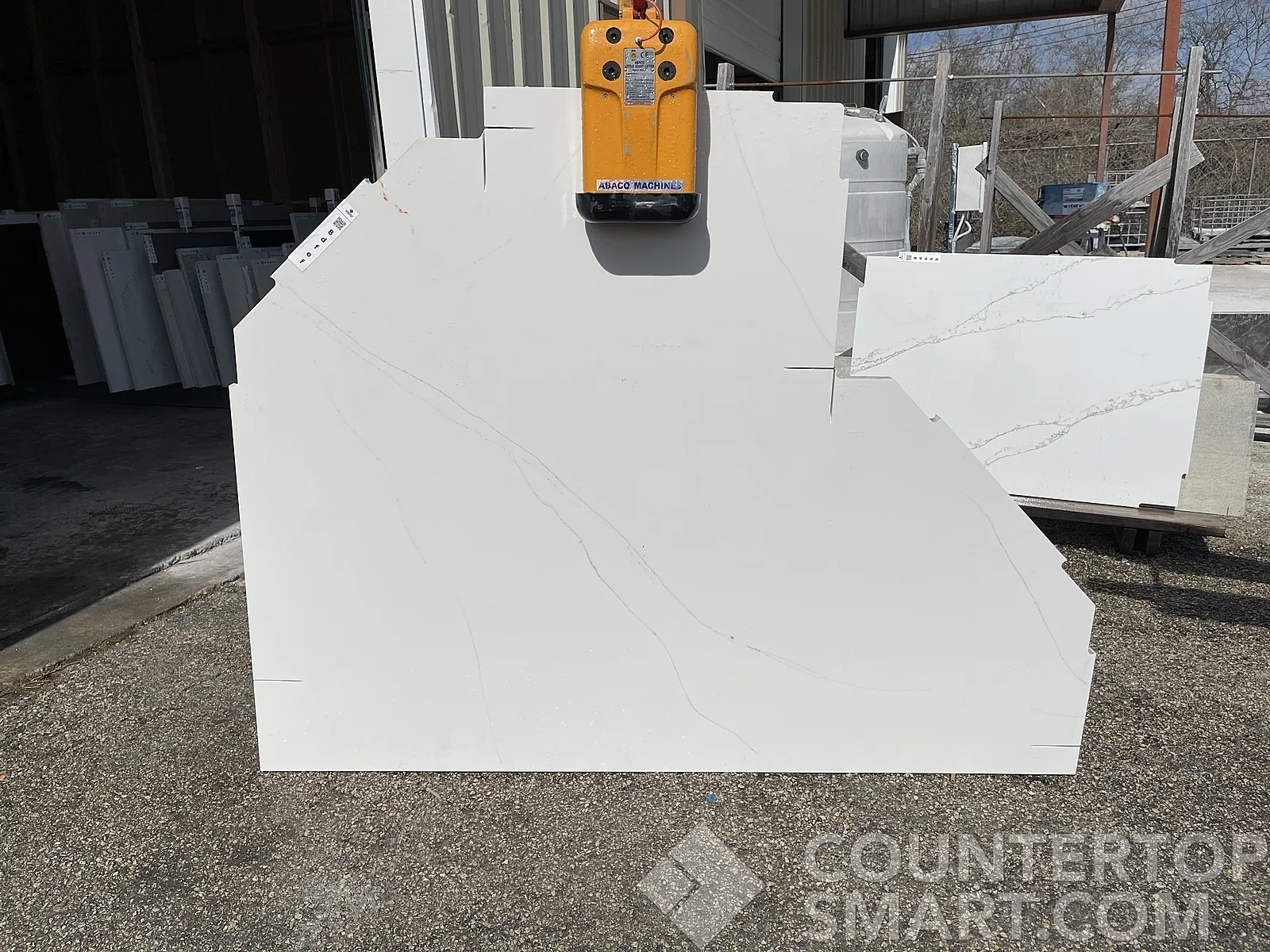 Full image of Q Quartz Calacatta Miraggio Quartz countertop slab