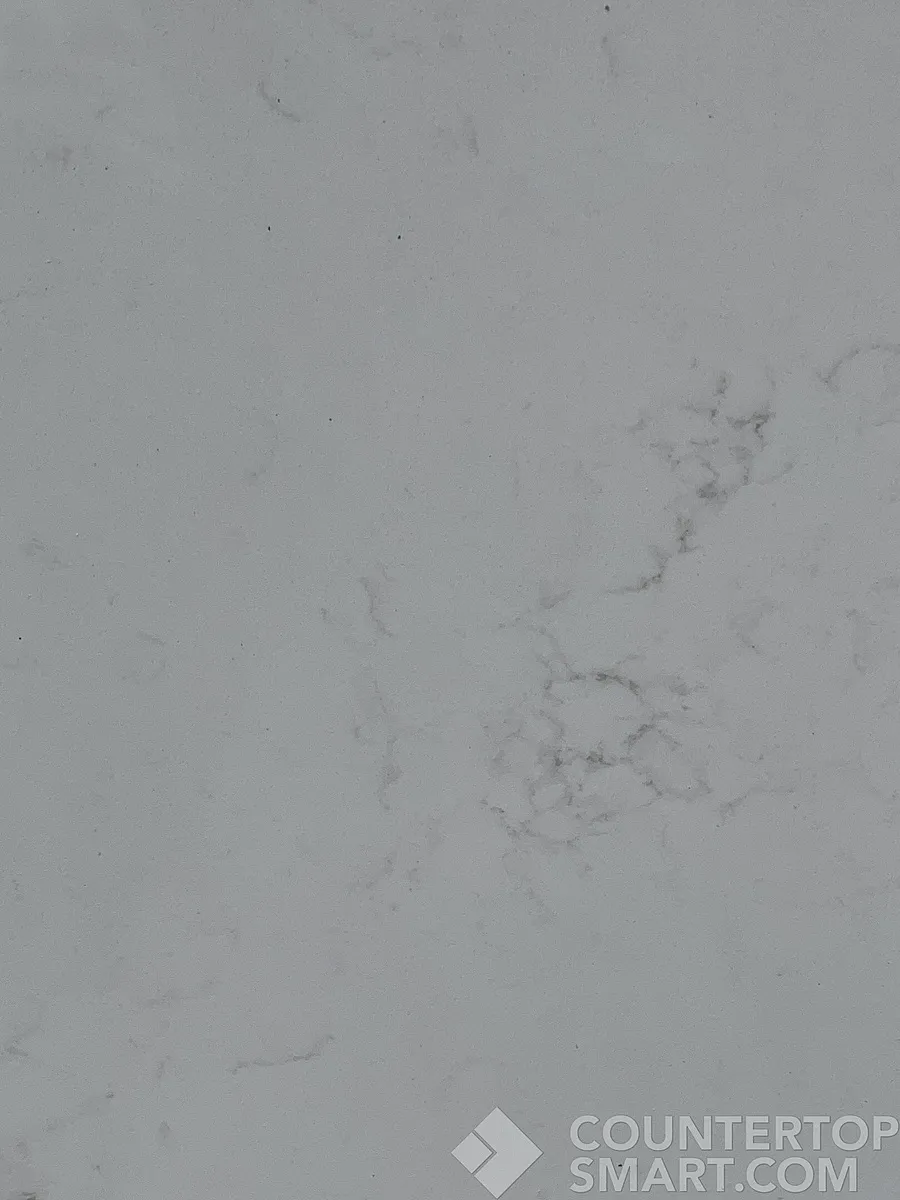 Closeup image of Stratus Quartz Rainier White Quartz countertop slab