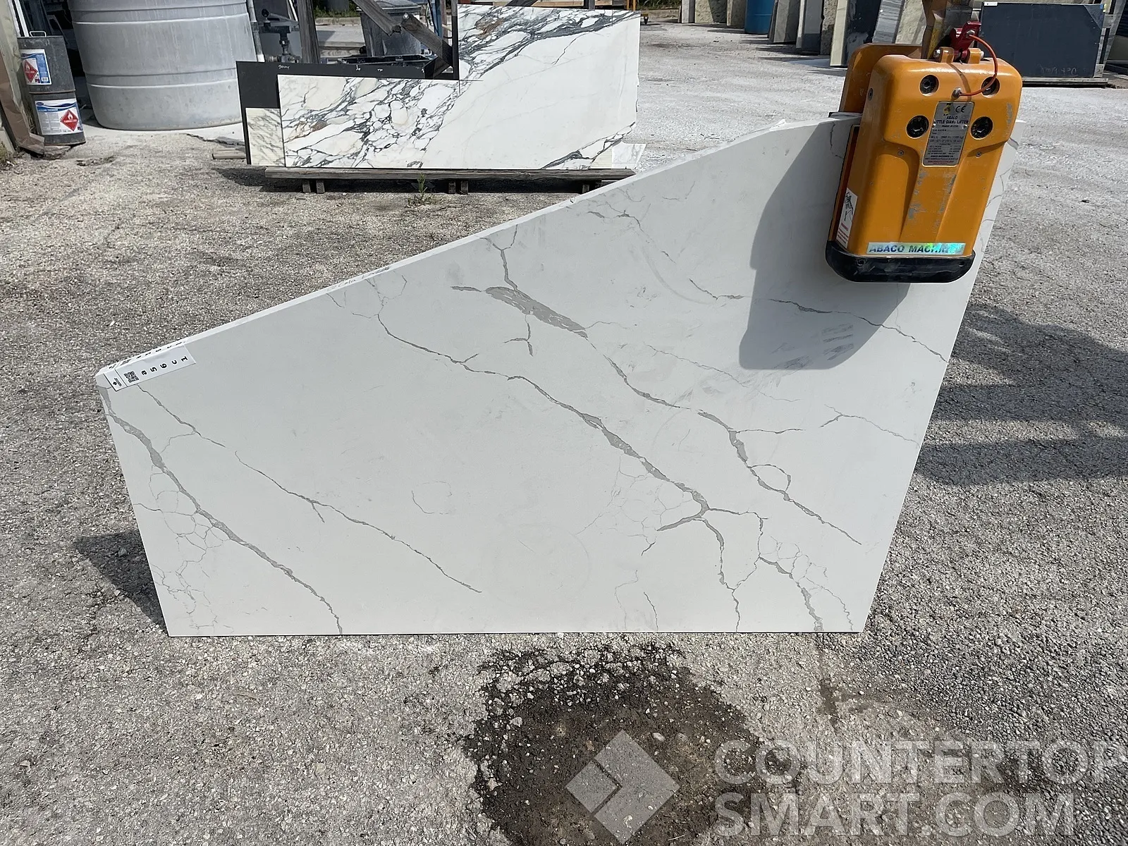 Full image of Q Quartz Calacatta Laza Quartz countertop slab