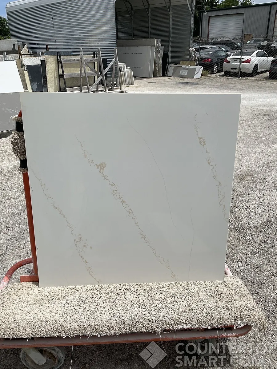 Full image of Q Quartz Calacatta Arno Quartz countertop slab