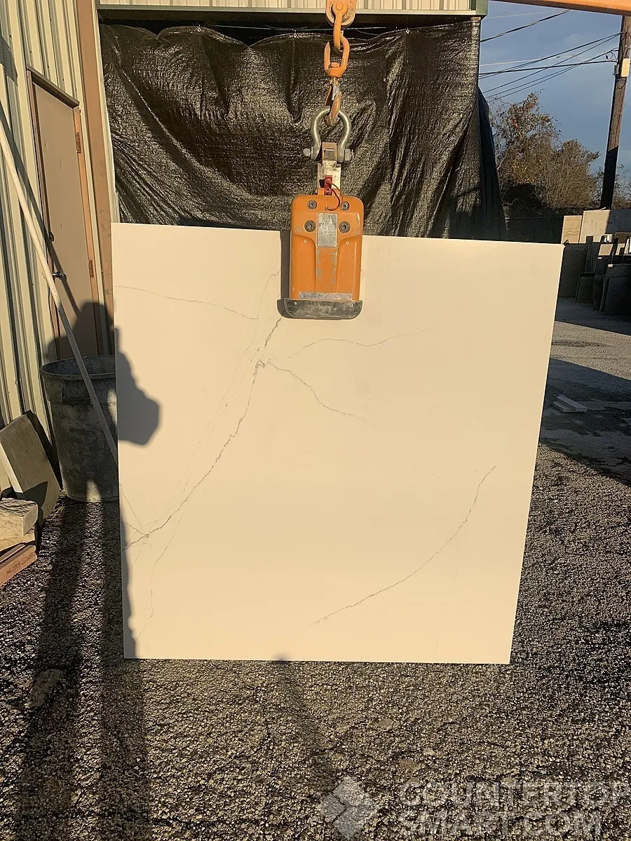 Full image of Q Quartz Calacatta Trevi Quartz countertop slab