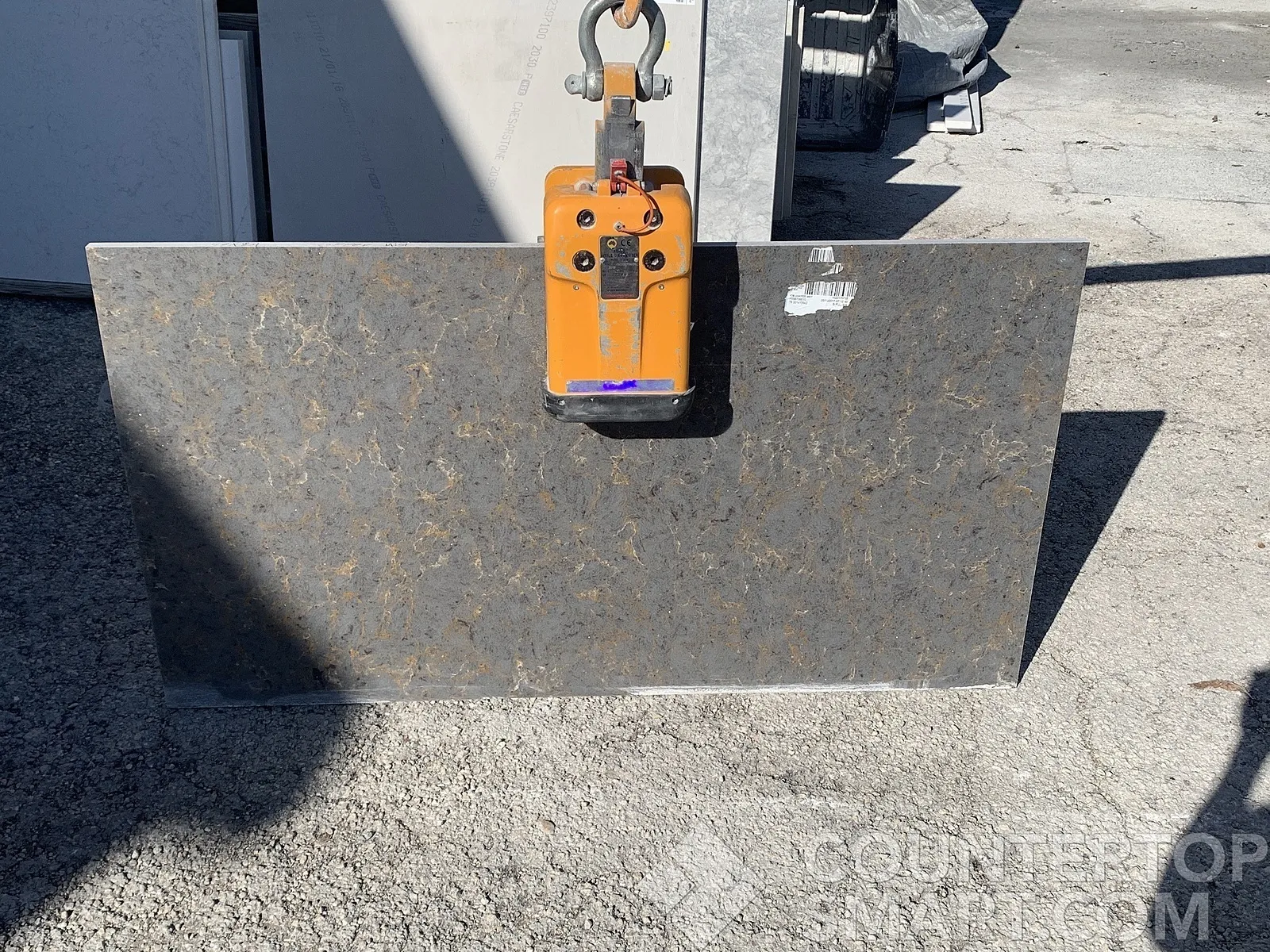 Full image of Silestone Copper Mist Grey Quartz countertop slab