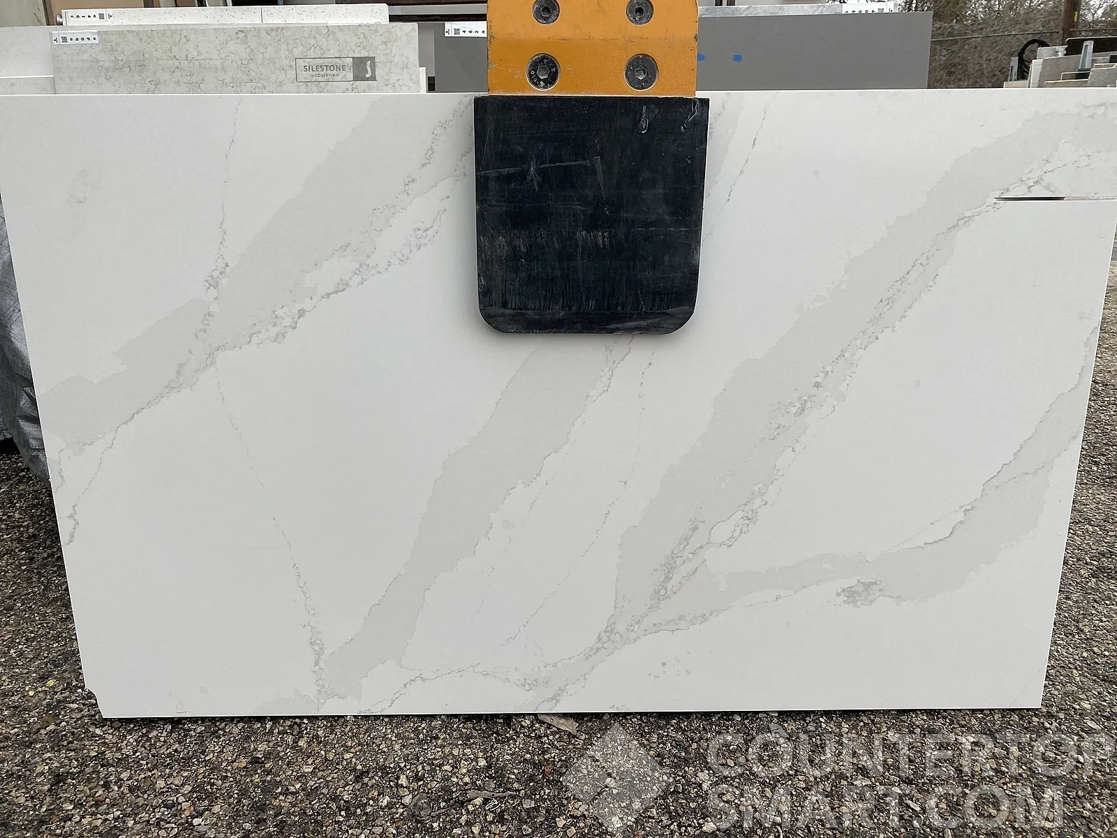 Full image of Silestone Eternal Calacatta Gold White Quartz countertop slab