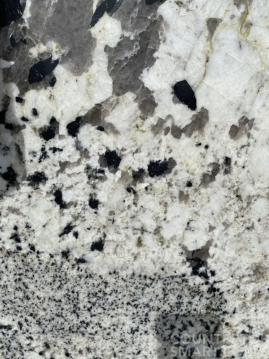 Closeup image of White Galaxy Granite countertop slab