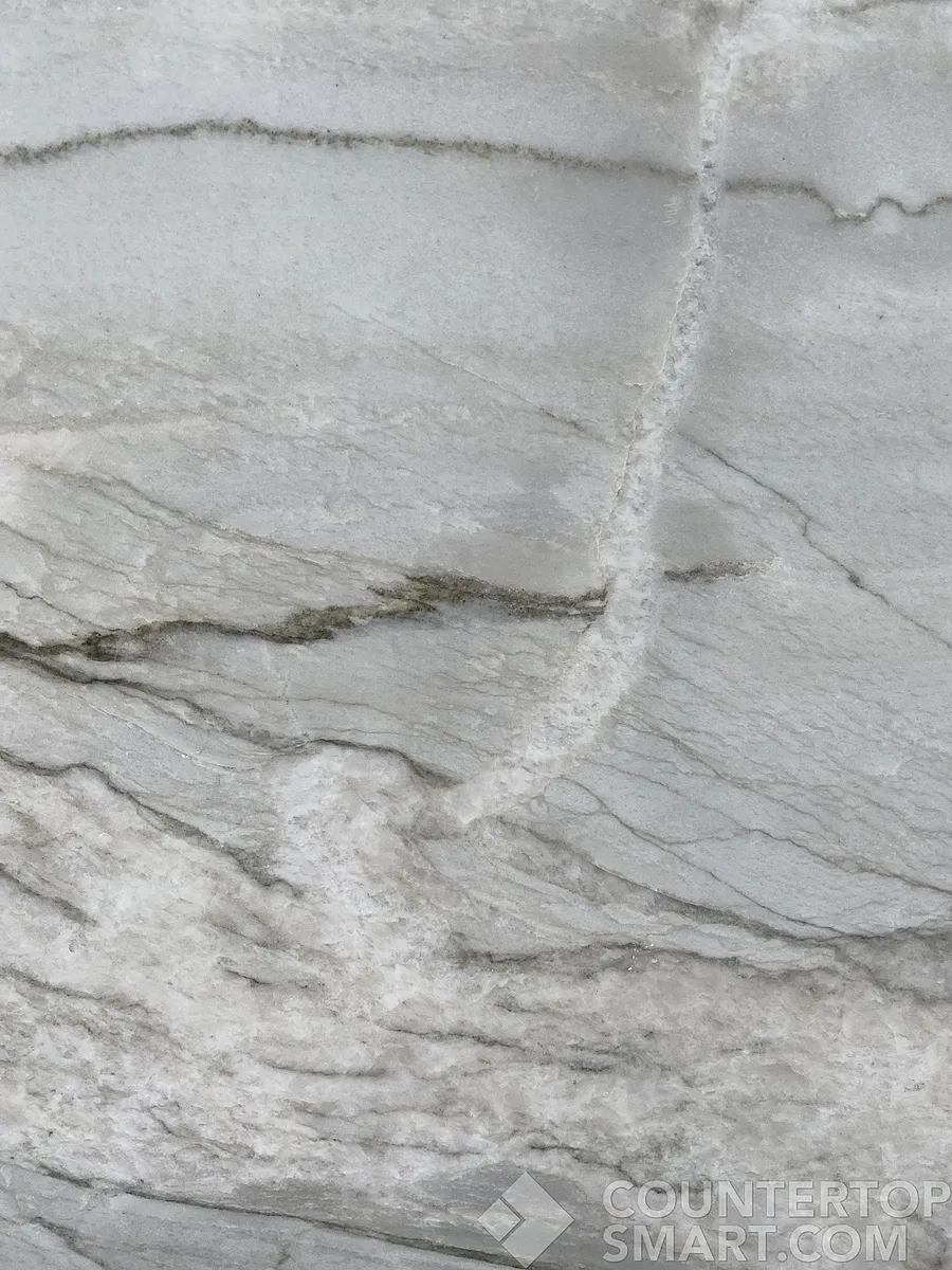 Closeup image of White Santorini White Quartzite countertop slab