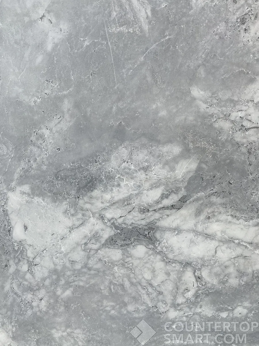 Closeup image of Super White Grey Marble countertop slab