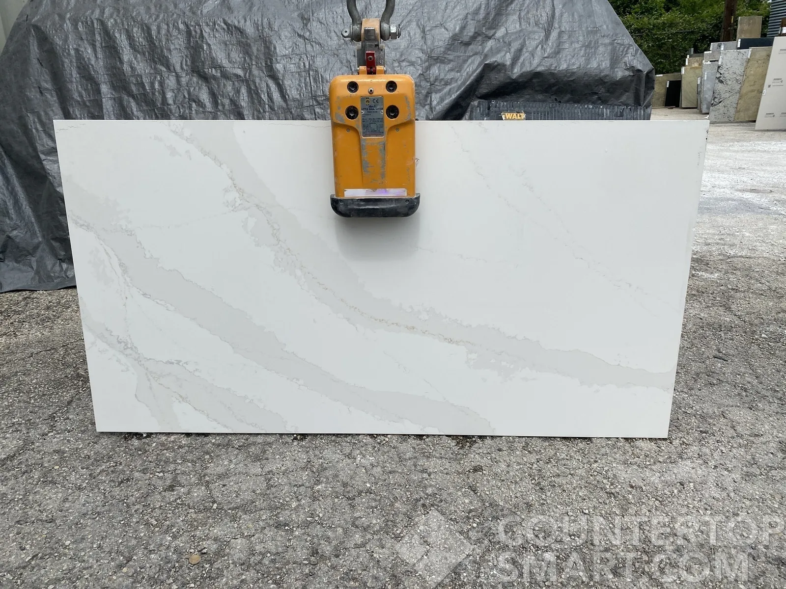 Full image of Silestone Eternal Calacatta Gold White Quartz countertop slab