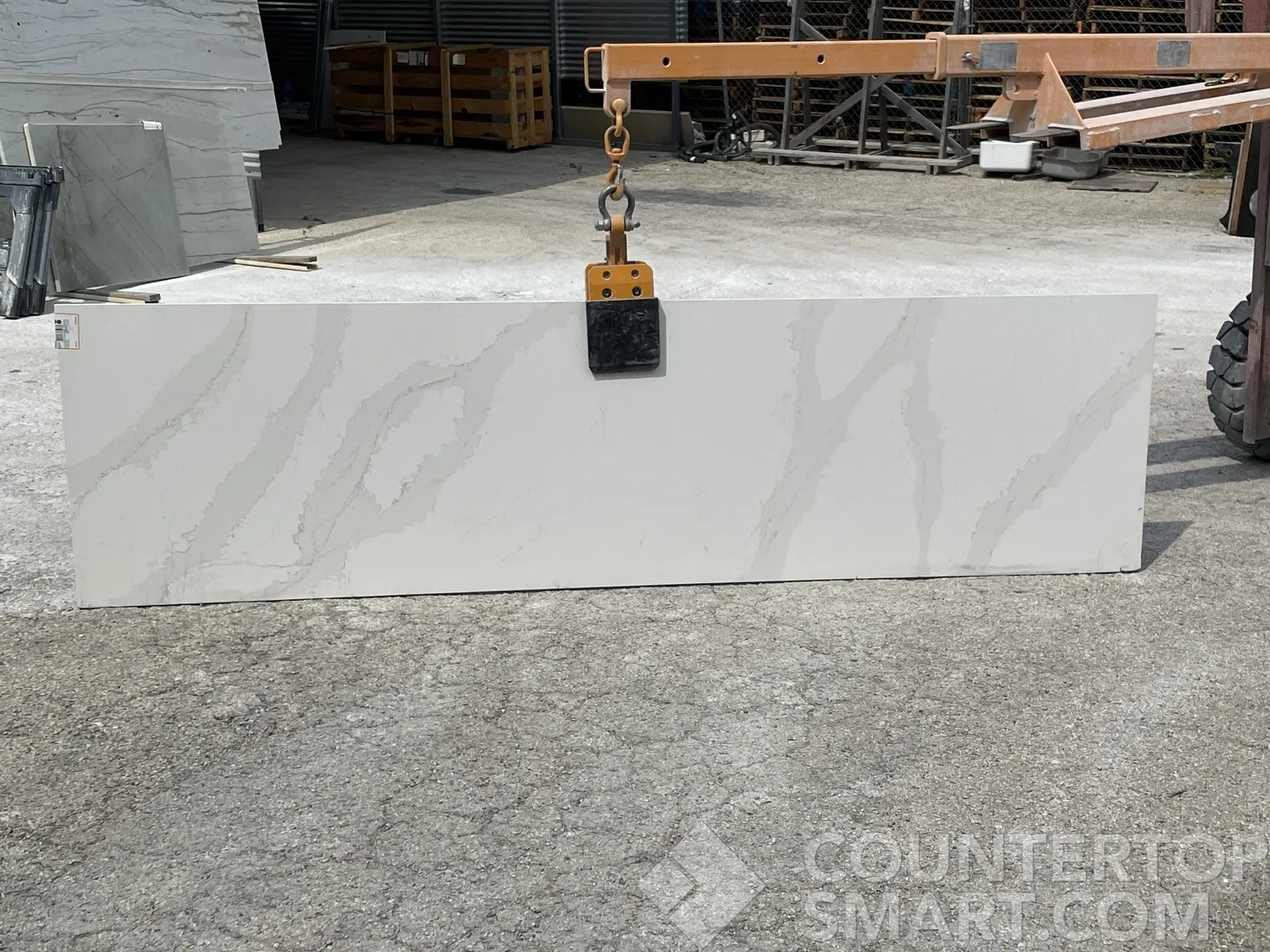 Full image of Silestone Eternal Calacatta Gold White Quartz countertop slab