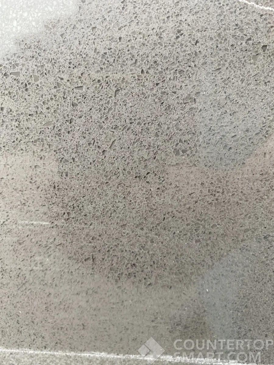 Closeup image of Q Quartz Manhattan Grey Quartz countertop slab
