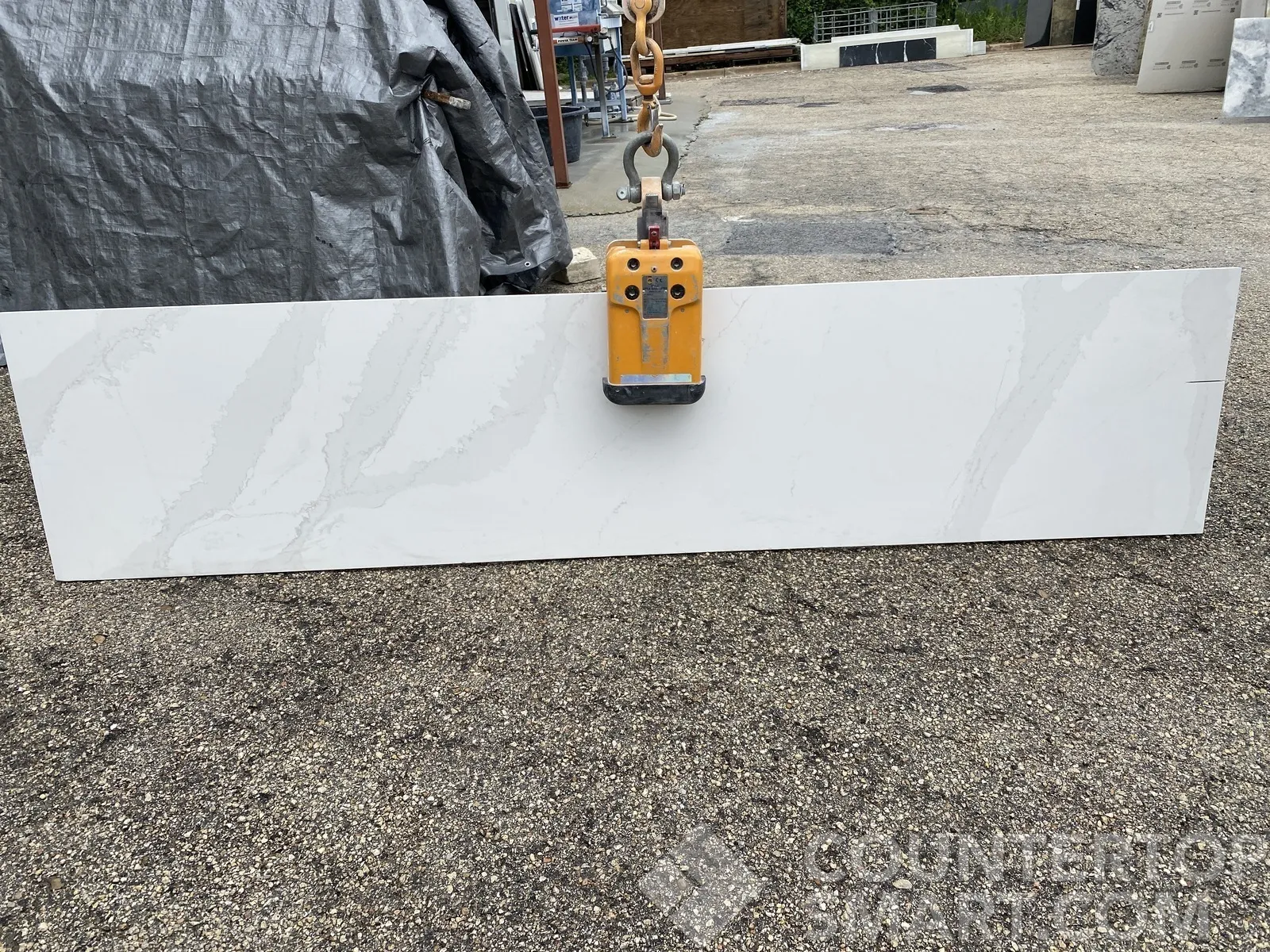 Full image of Silestone Eternal Calacatta Gold White Quartz countertop slab