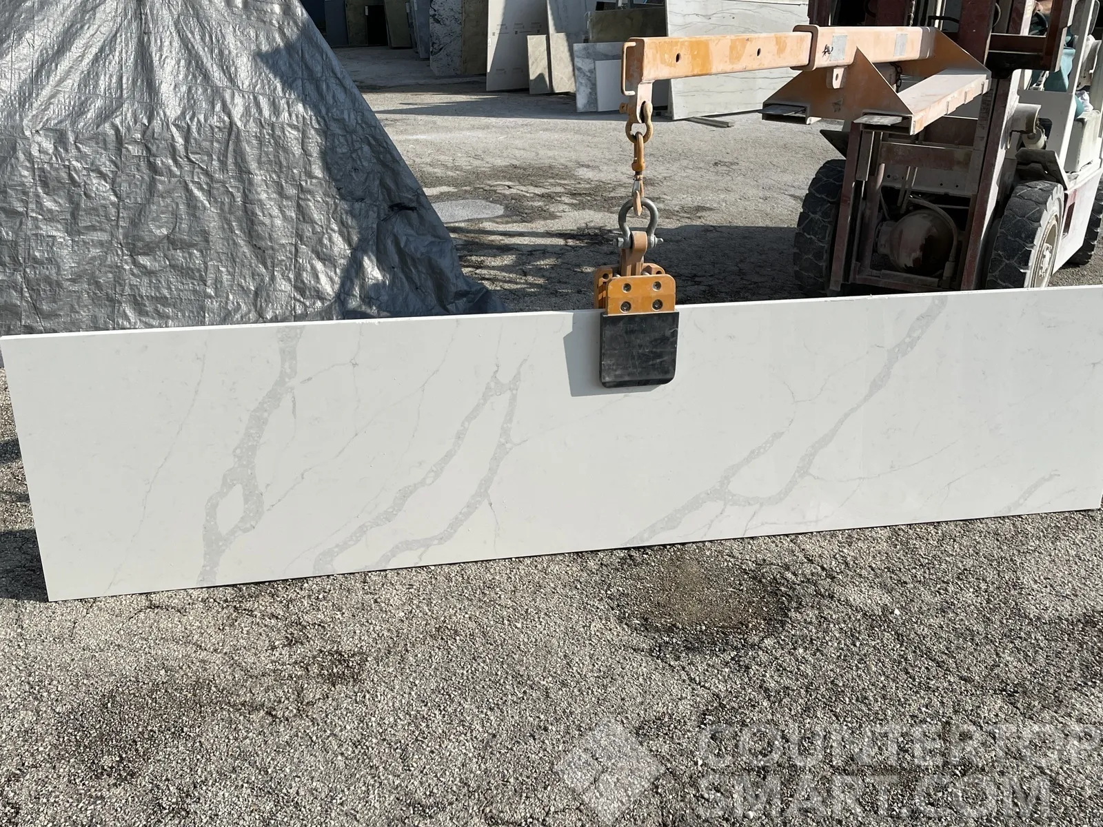 Full image of Stratus Quartz Calacatta Elegance White Quartz countertop slab