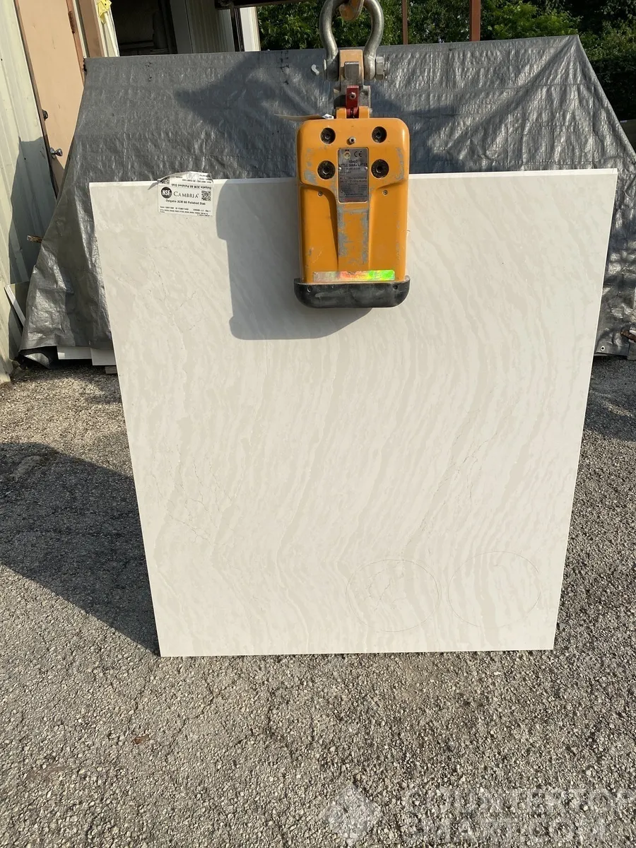Full image of Cambria Delgatie White Quartz countertop slab