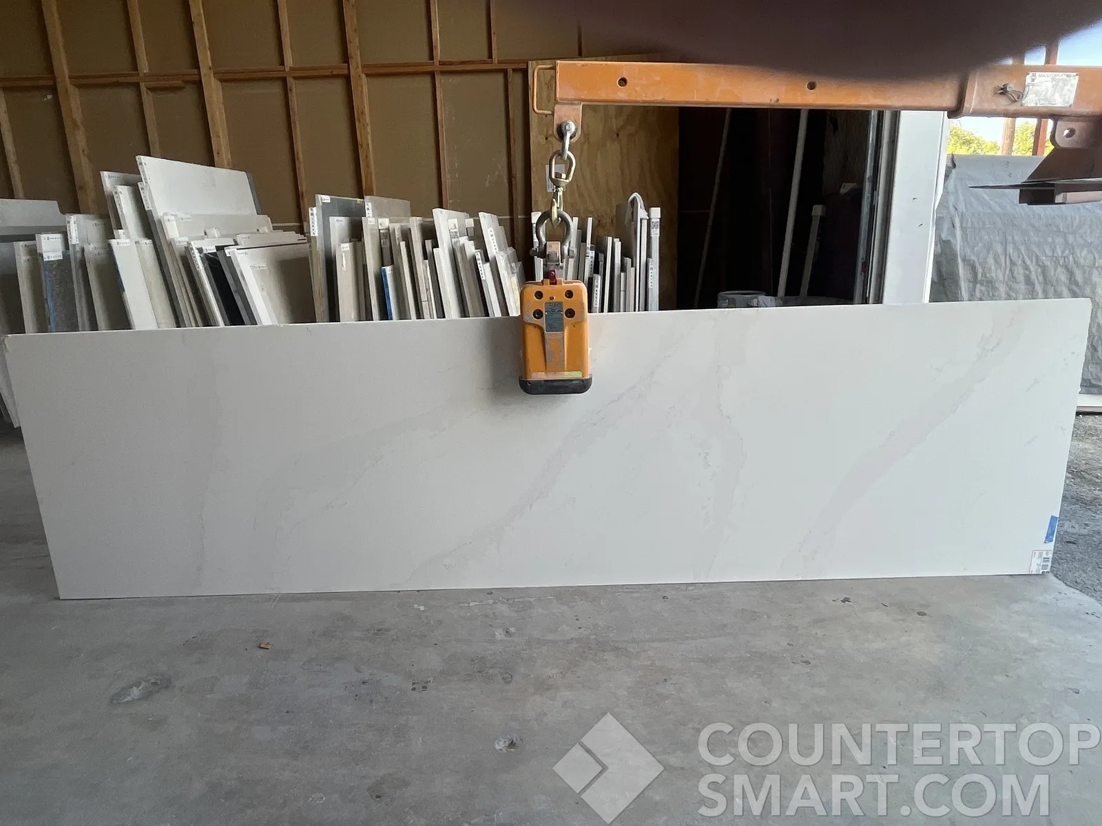 Full image of Silestone Eternal Calacatta Gold White Quartz countertop slab