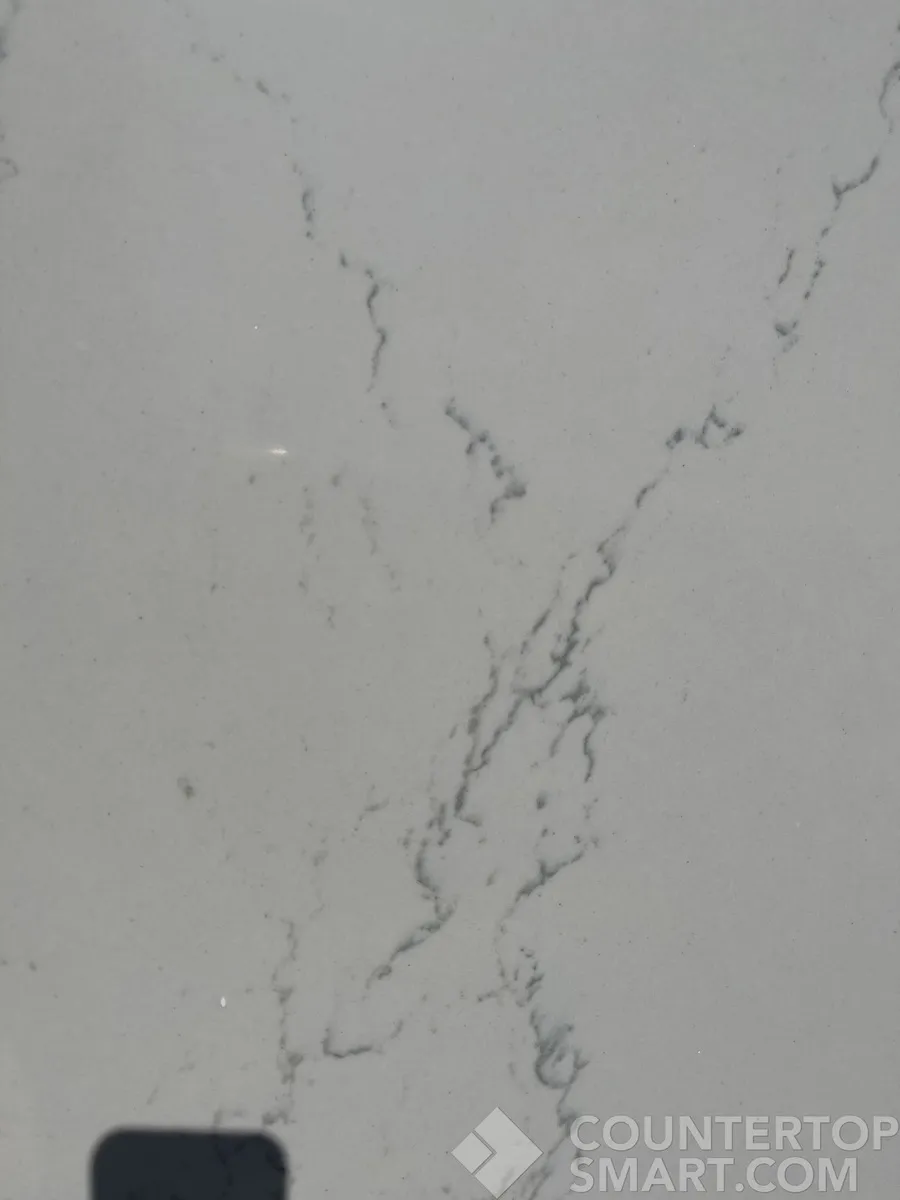 Closeup image of Cambria Beckington White Quartz countertop slab