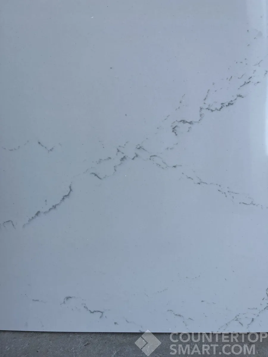 Closeup image of Cambria Beckington White Quartz countertop slab