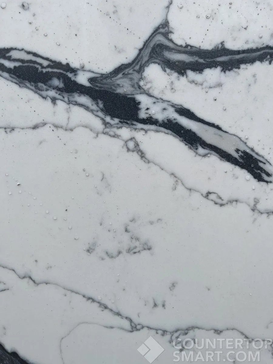 Closeup image of Venetian Black White Quartz countertop slab
