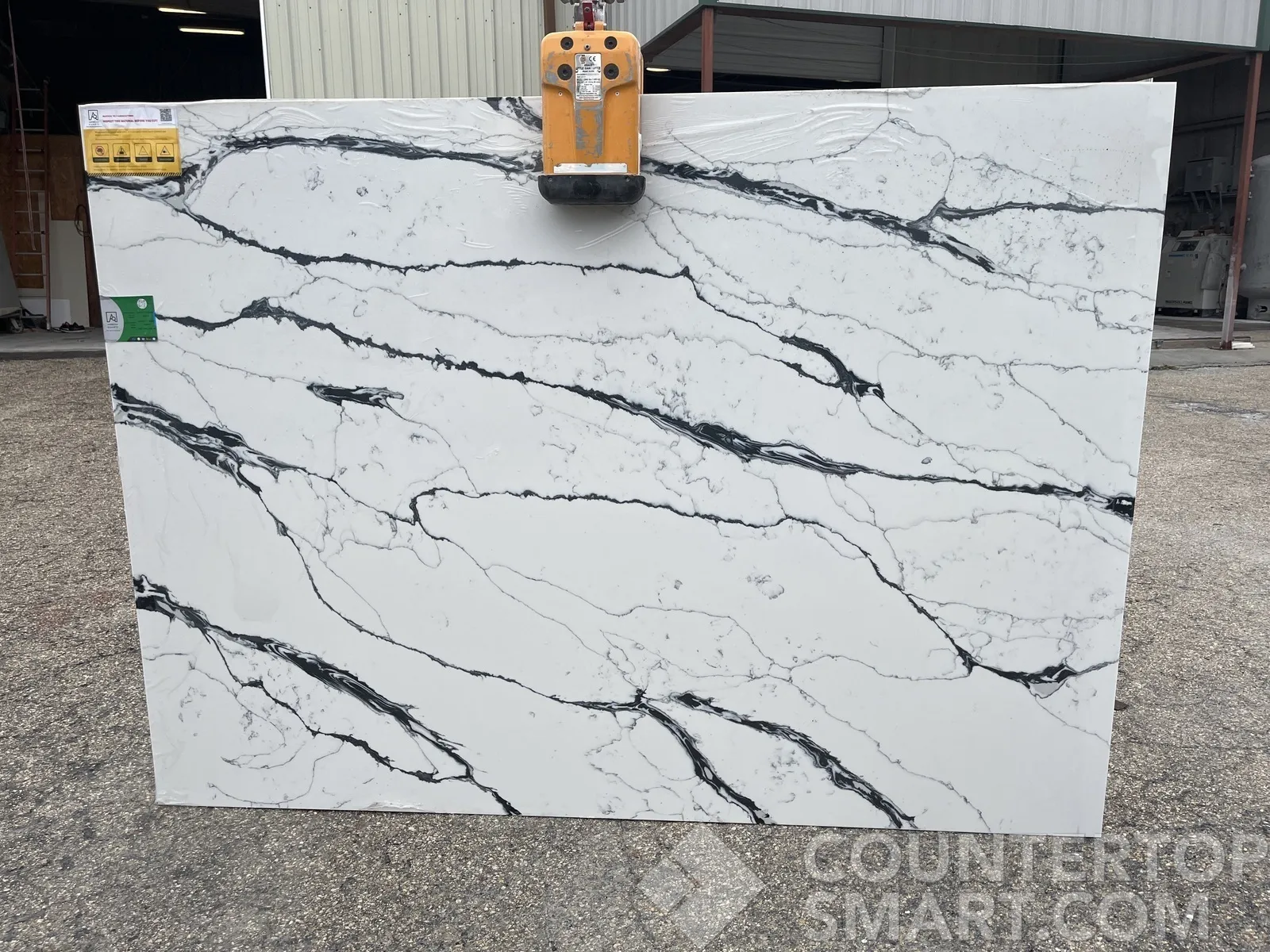 Full image of Venetian Black White Quartz countertop slab