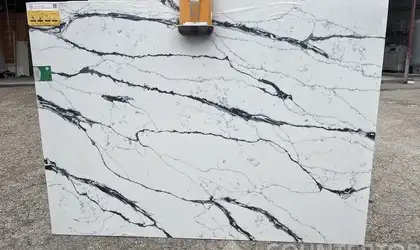 Full image of Venetian Black White Quartz countertop slab