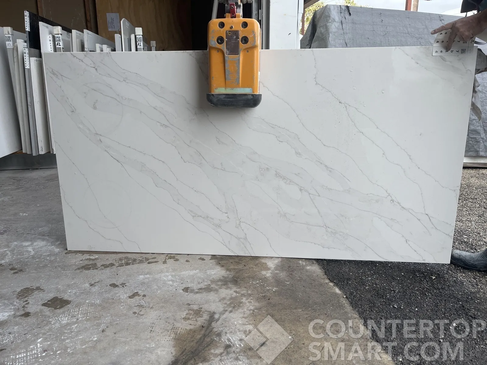 Full image of CRS Quartz Calacatta Marvel Quartz countertop slab