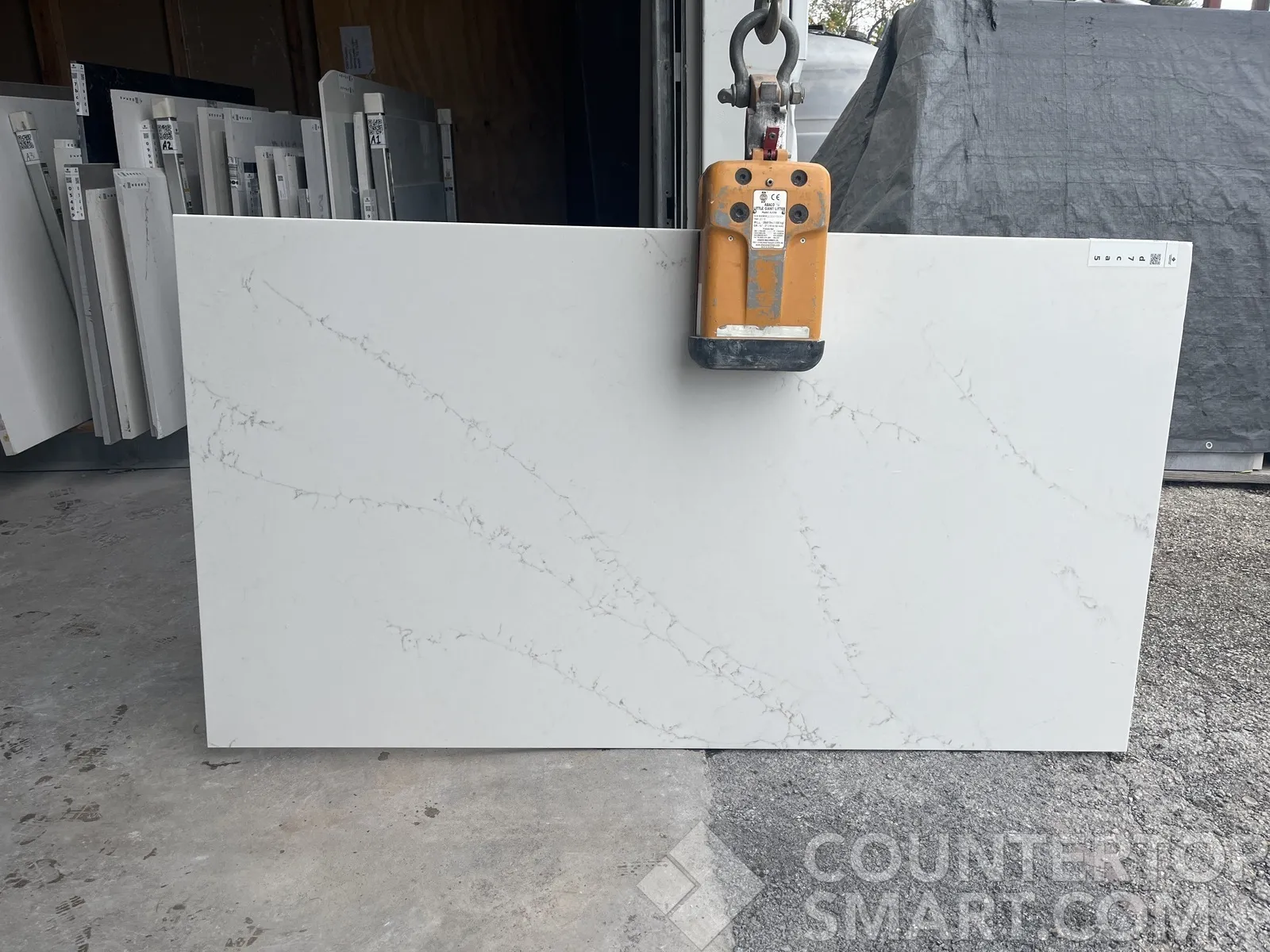Full image of Q Quartz Calacatta Delios Quartz countertop slab