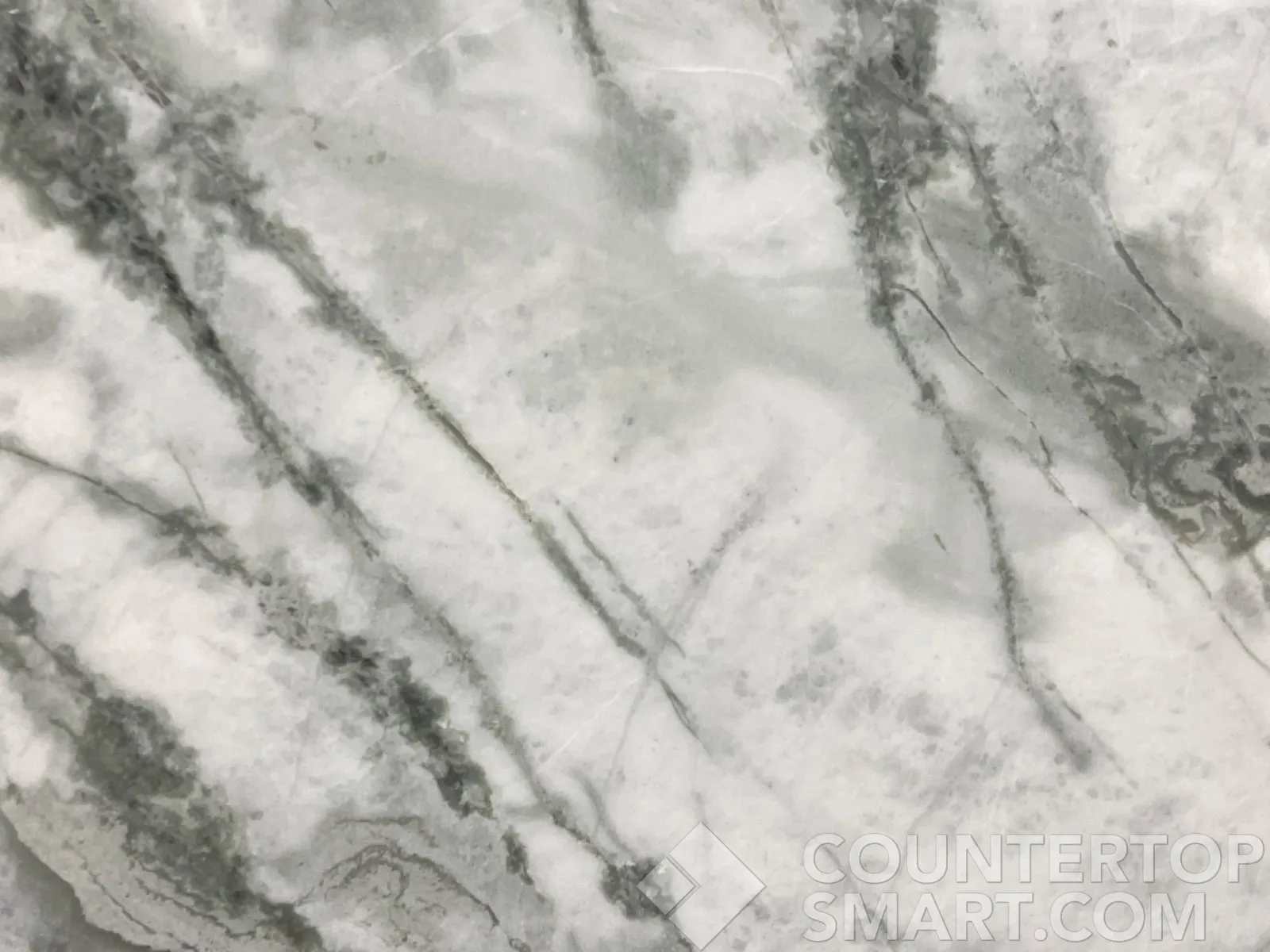Closeup image of Ice Onyx White Marble countertop slab