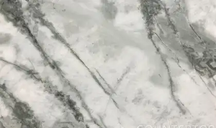 Closeup image of Ice Onyx White Marble countertop slab