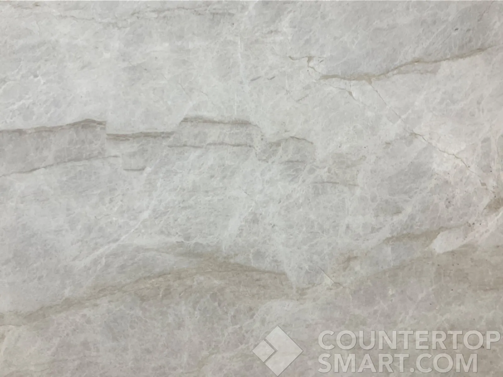 Closeup image of Perla Venato White Quartzite countertop slab