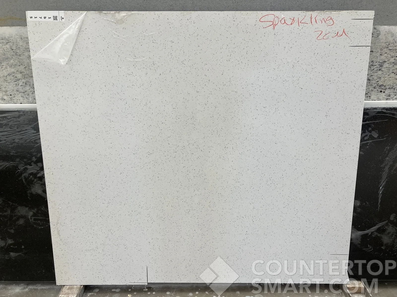 Full image of Q Quartz Sparkling White Quartz countertop slab