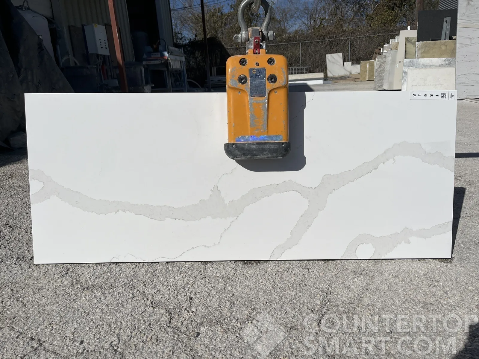 Full image of Aggranite Calacatta Tuscany White Quartz countertop slab
