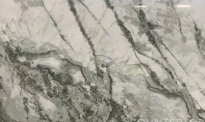 Closeup image of Ice Onyx White Marble countertop slab