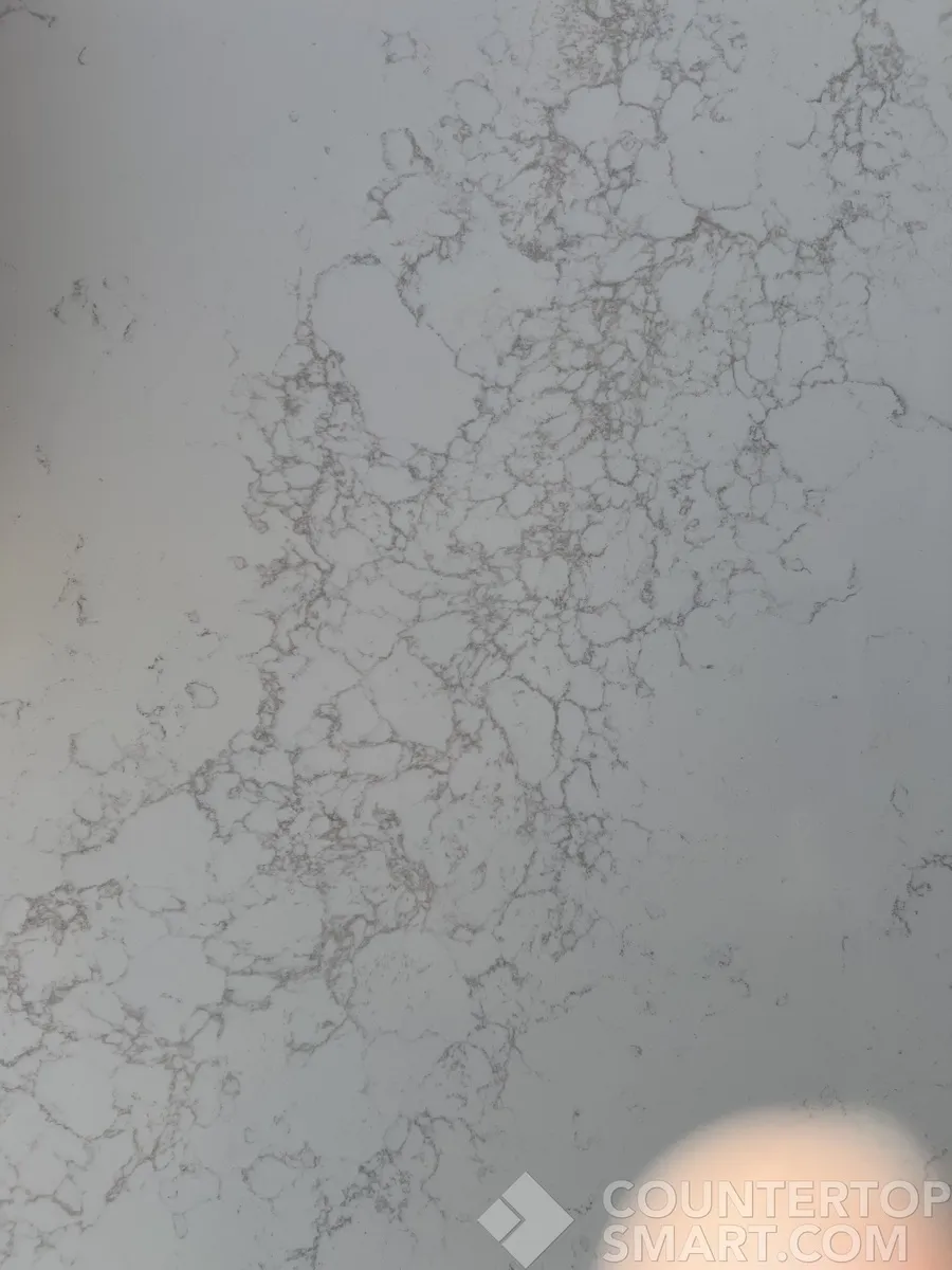 Closeup image of Viatera Lumina White Quartz countertop slab