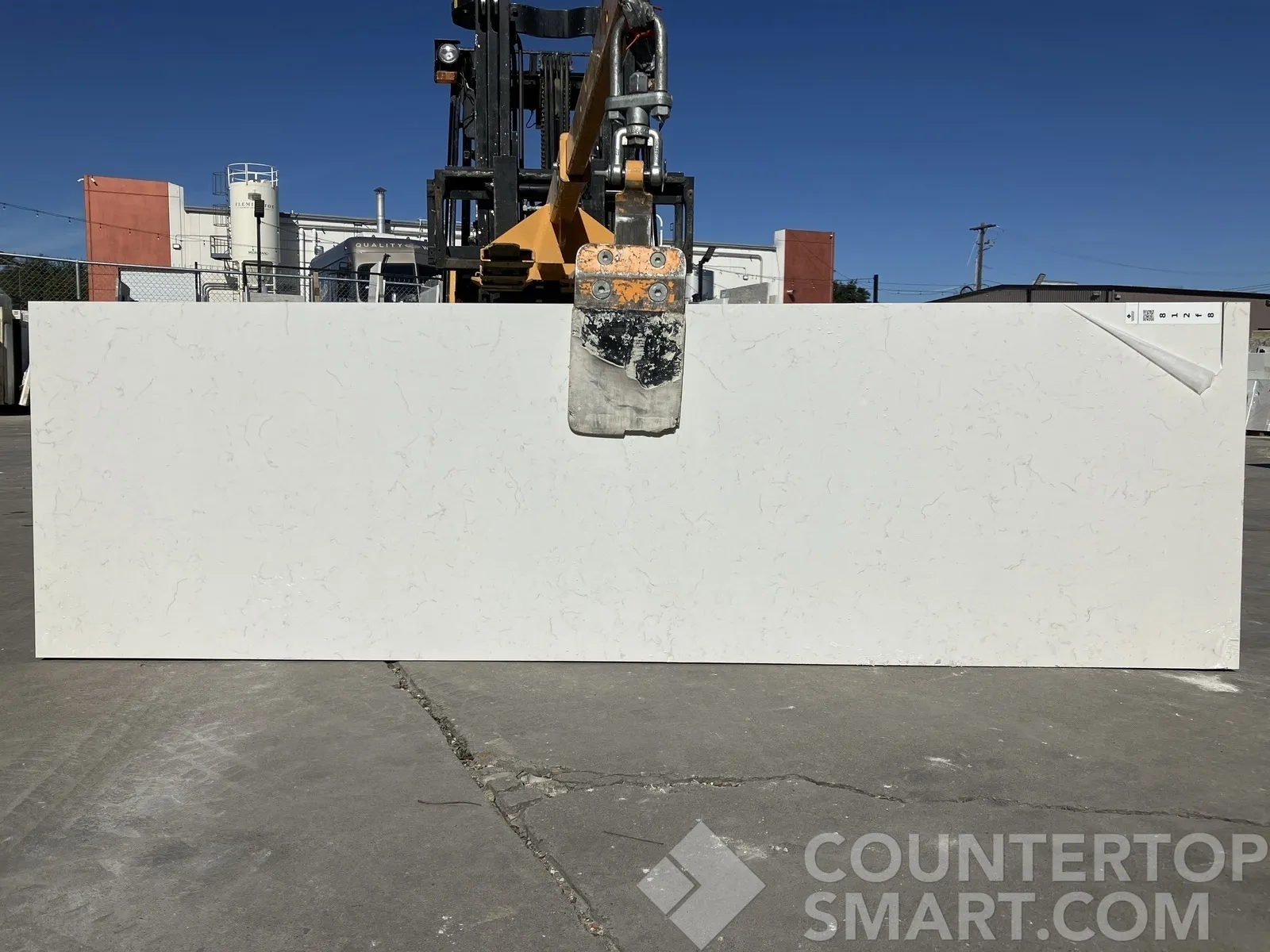 Full image of Q Quartz Carrara Mist Cream Quartz countertop slab