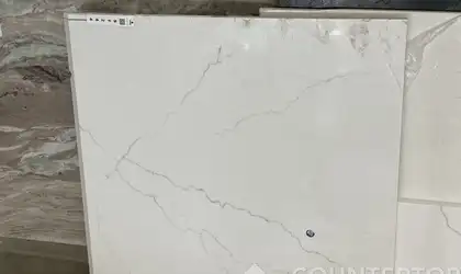 Full image of Q Quartz Calacatta Miraggio Quartz countertop slab