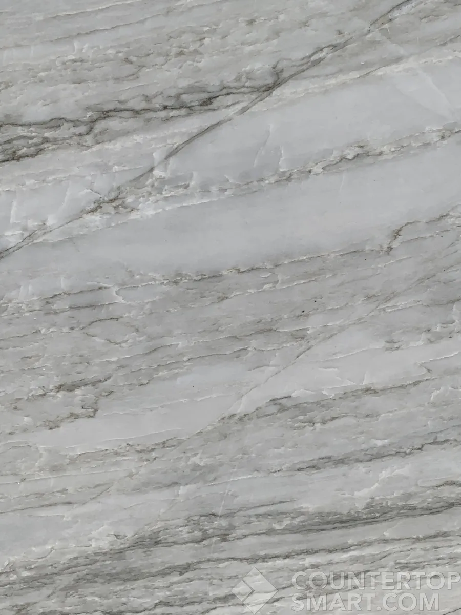 Closeup image of White Pearl Quartzite countertop slab