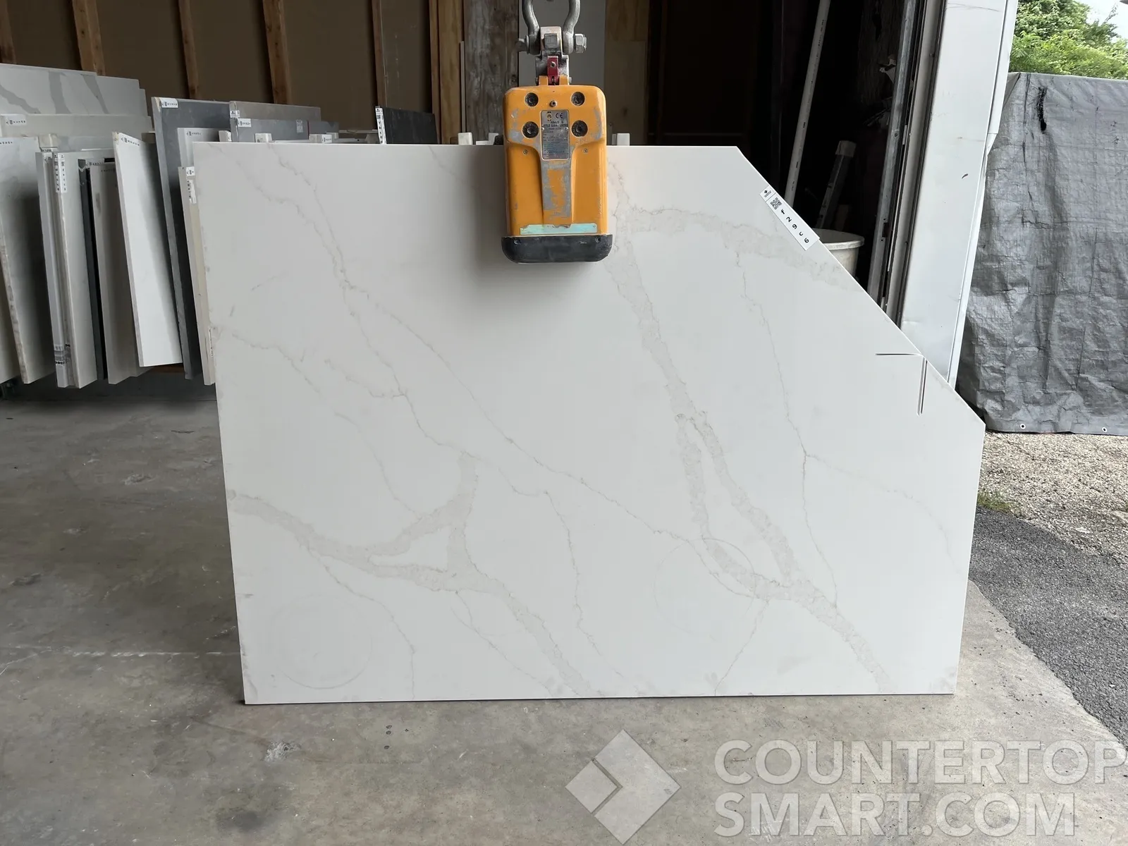 Full image of Q Quartz Calacatta Elysio White Quartz countertop slab
