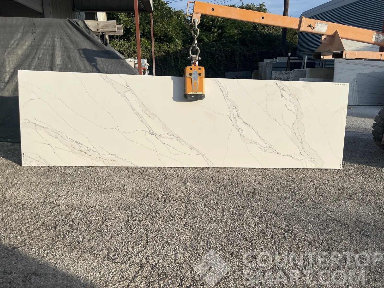 Full image of Compac Unique Calacatta Macchia Quartz countertop slab