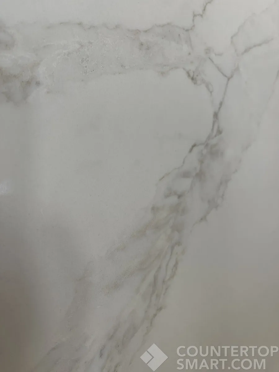 Closeup image of Stratus Quartz Calacatta Altissimo White Quartz countertop slab