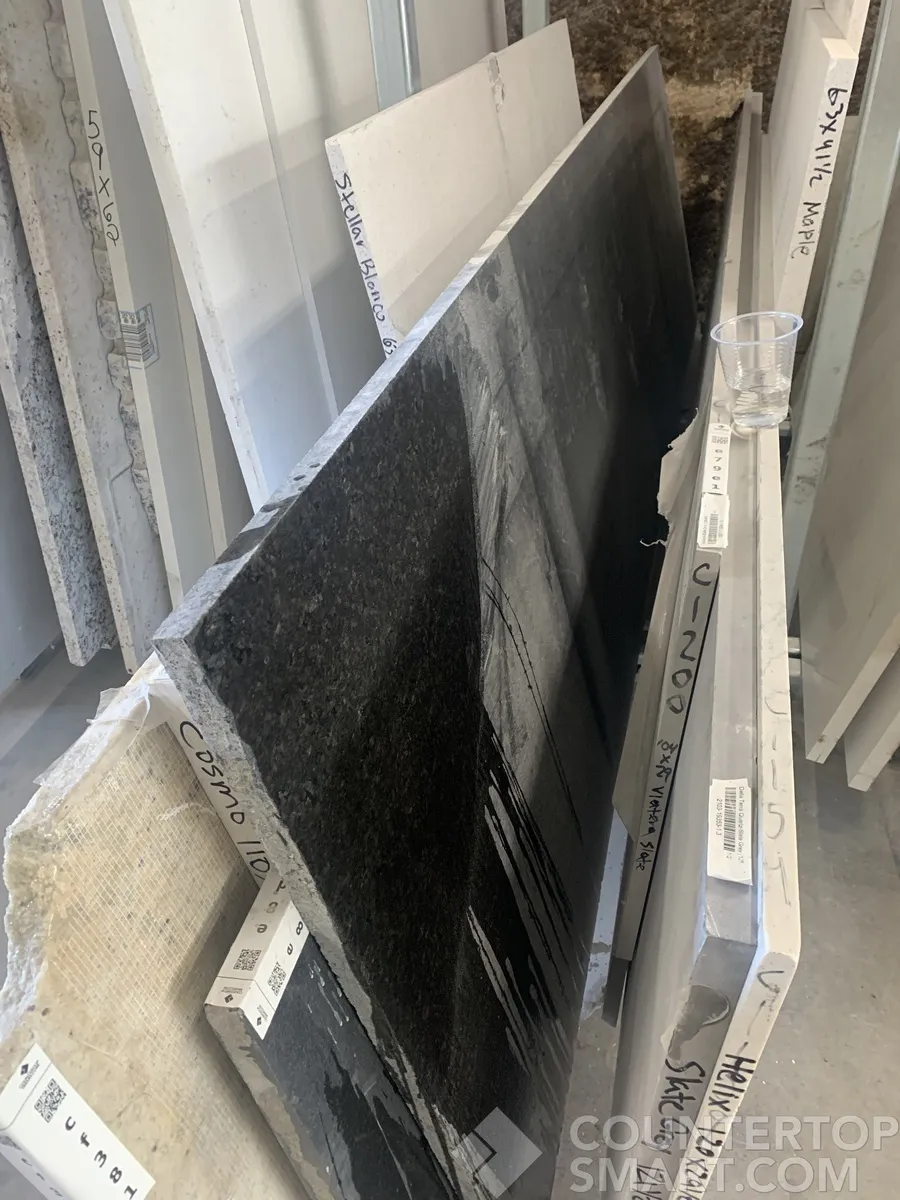 Full image of Black Pearl Grey Granite countertop slab
