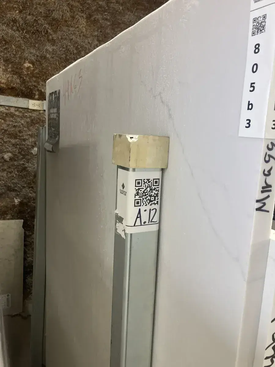 Full image of Q Quartz Calacatta Miraggio Quartz countertop slab