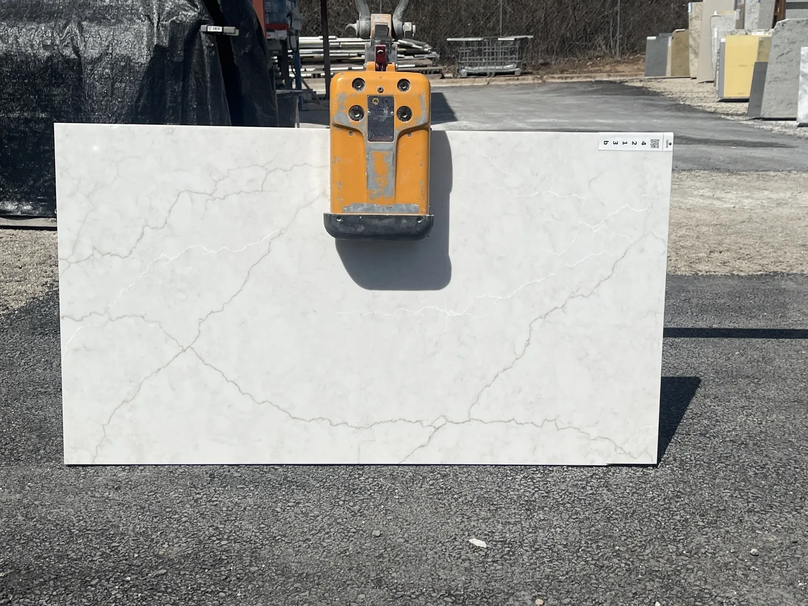 Full image of Q Quartz Calacatta Miraggio Cove White Quartz countertop slab