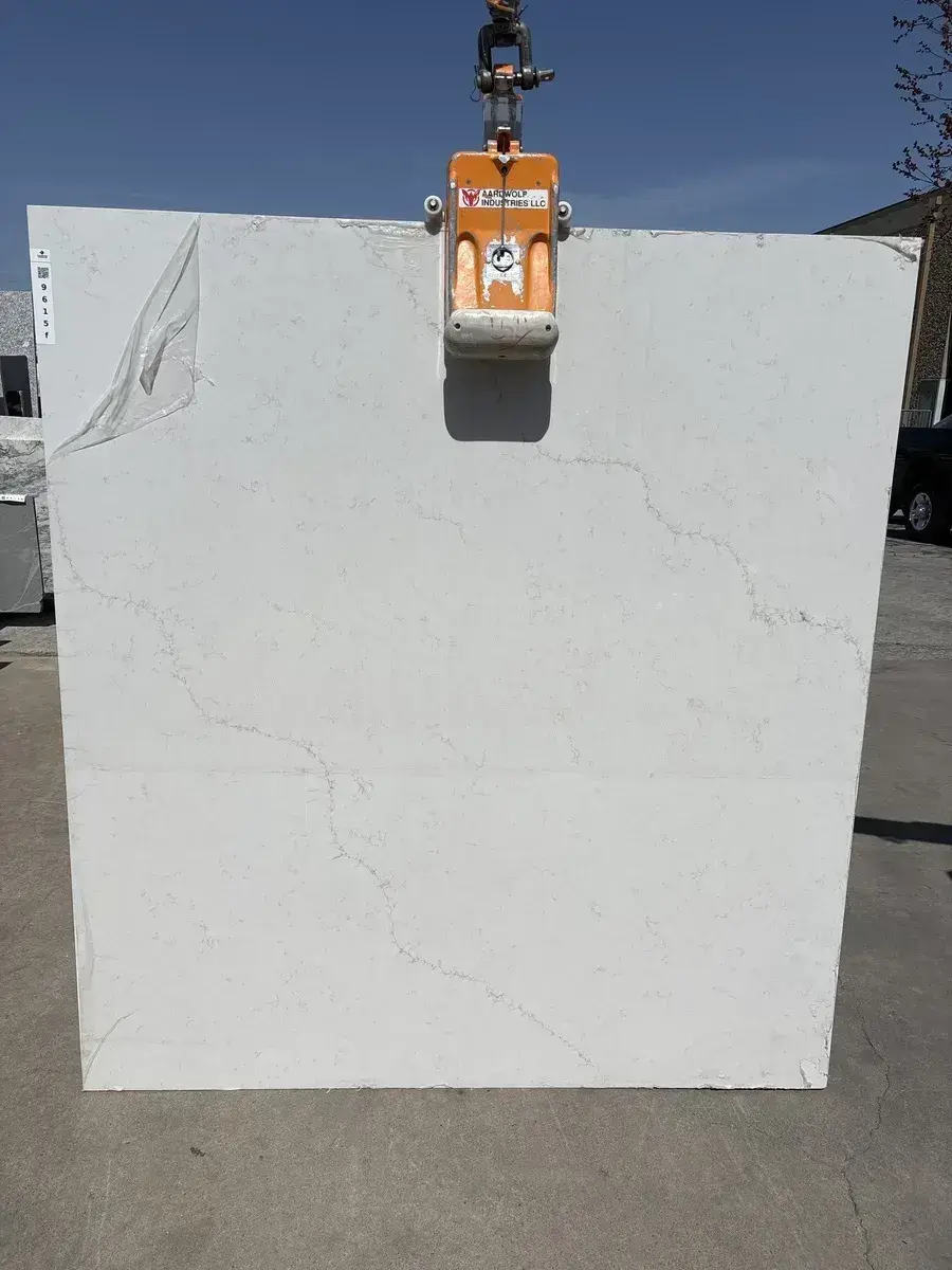 Full image of Q Quartz Calacatta Lavasa Quartz countertop slab