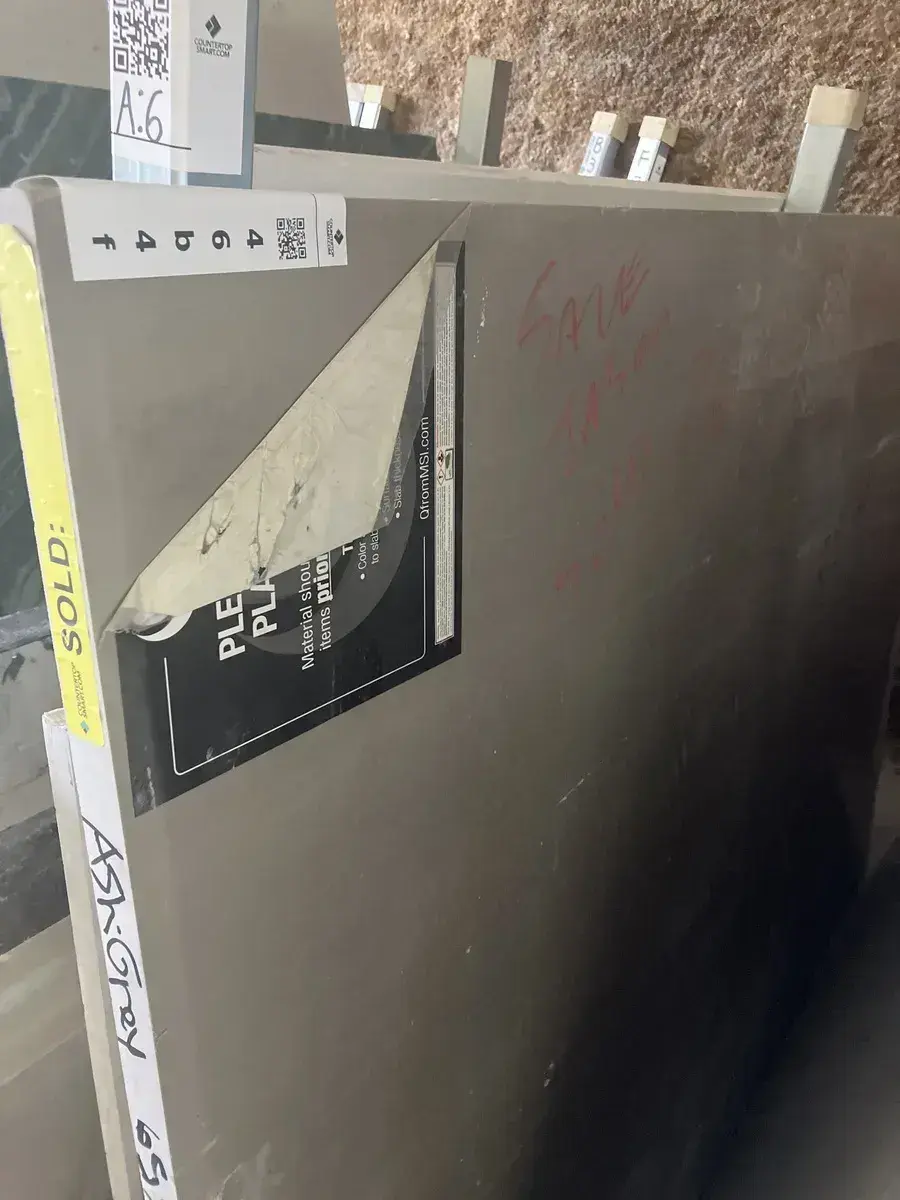 Full image of Q Quartz Ash Gray Brown Quartz countertop slab