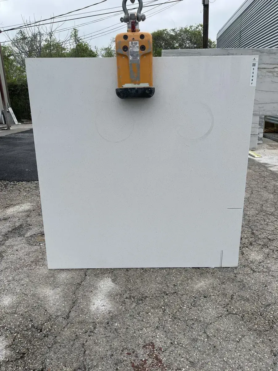 Full image of Q Quartz Frost White Quartz countertop slab