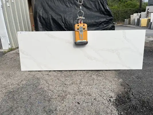 Full image of Stratus Quartz Calacatta Lumiere White Quartz countertop slab
