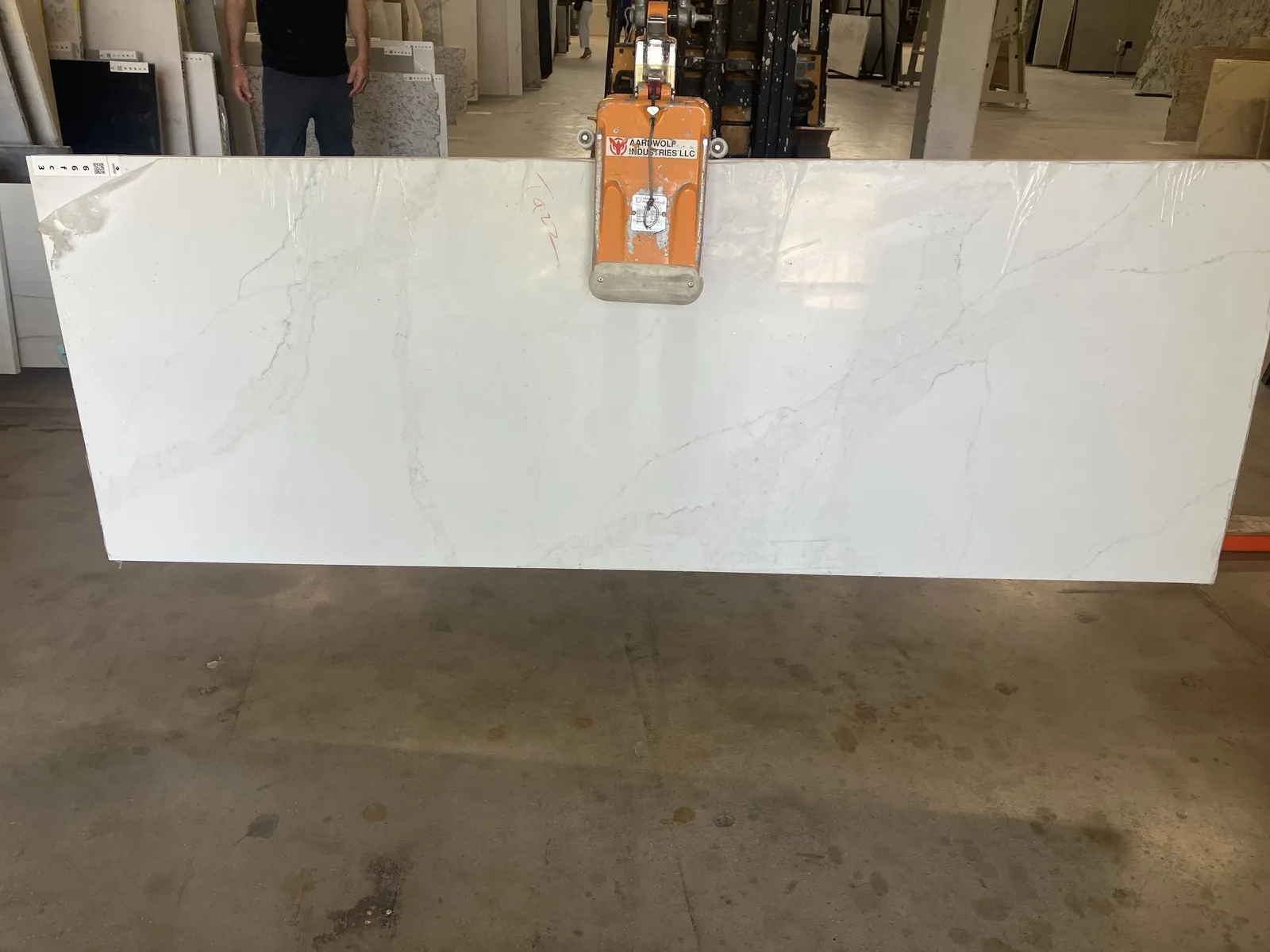 Full image of Q Quartz Calacatta Duolina White Quartz countertop slab