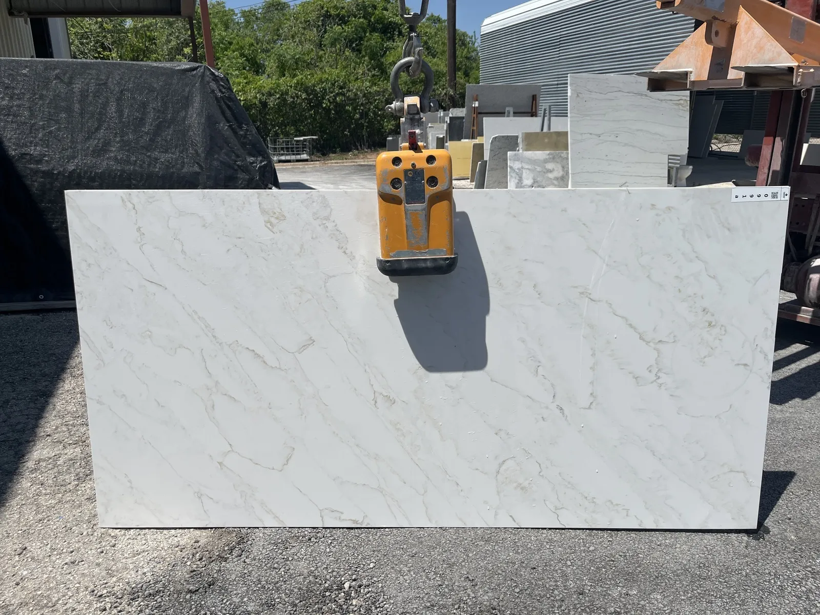 Full image of Q Quartz Calacatta Premata White Quartz countertop slab