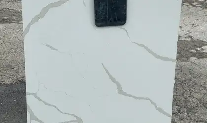 Full image of Della Terra Ripieno White Quartz countertop slab